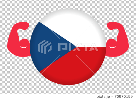 強いチェコのイメージイラスト 円形のチェコ国旗と力こぶ のイラスト素材