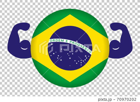 強いブラジルのイメージイラスト 円形のブラジル国旗と力こぶ のイラスト素材