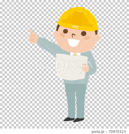 男性の建設業者のイラスト 設計図を持って指示している若い男性 のイラスト素材