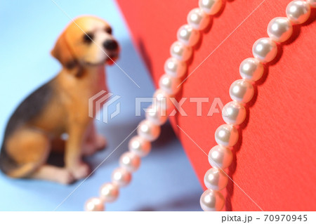 パールのネックレスと犬の置き物 70970945