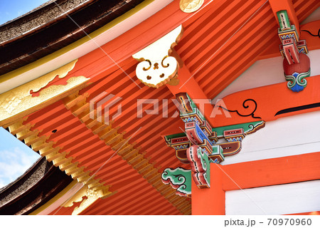清水寺　西門のくだり懸魚と装飾された斗栱 70970960