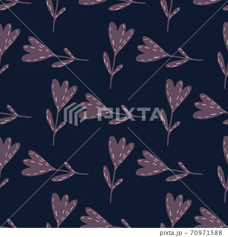 Dark purple seamless tulip flower pattern. Navy blue background. Simple botanic artwork. Dark purple seamless tulip flower pattern. Navy blue background. Simple botanic artwork. 70971588