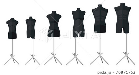 Set tailor mannequins black color on white background. Mannequins form body women, men and children. Silhouette people. Set tailor mannequins black color on white background. Mannequins form body women, men and children. Silhouette people. 70971752