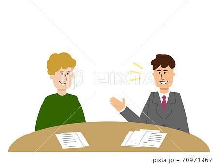 説明するビジネスマンと納得する外国人男性のイラスト素材
