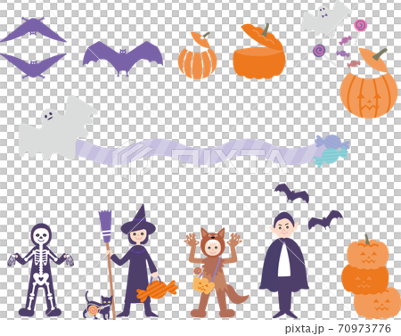 一個孩子在萬聖節假扮成女巫,狼人,吸血鬼和骨骼 一個孩子在萬聖節假扮成女巫,狼人,吸血鬼和骨骼 70973776