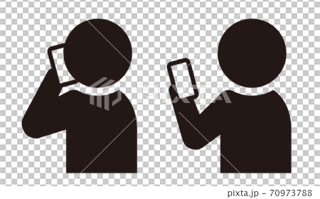 スマートフォンを使用する人物のシンプルなアイコンのセット/白背景 70973788