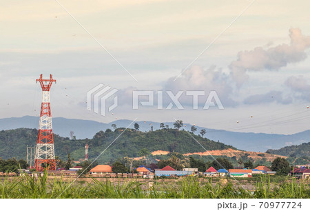 Electric post and landscape at north Thailand Electric post and landscape at north Thailand 70977724