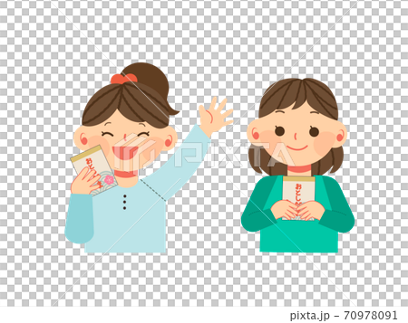 Illustrations of girls who are pleased with New Year's gifts Illustrations of girls who are pleased with New Year's gifts 70978091