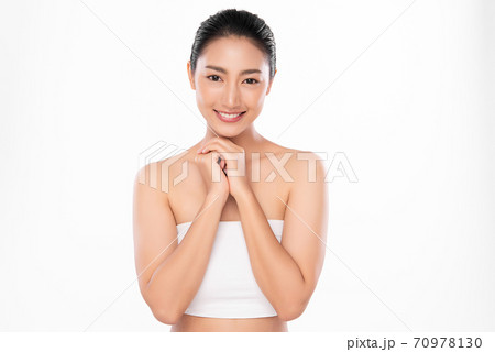 Beautiful young asian woman with clean fresh skin on white background, Face care, Facial treatment, Beautiful young asian woman with clean fresh skin on white background, Face care, Facial treatment, 70978130