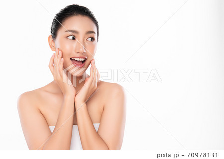 Beautiful young asian woman with clean fresh skin on white background, Face care, Facial treatment, Beautiful young asian woman with clean fresh skin on white background, Face care, Facial treatment, 70978131