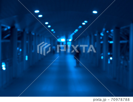 Blurred abstract background of skywalk with people walking at night . 70978788
