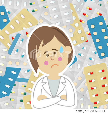 薬に悩む病院の先生 薬剤師のイラストイメージのイラスト素材