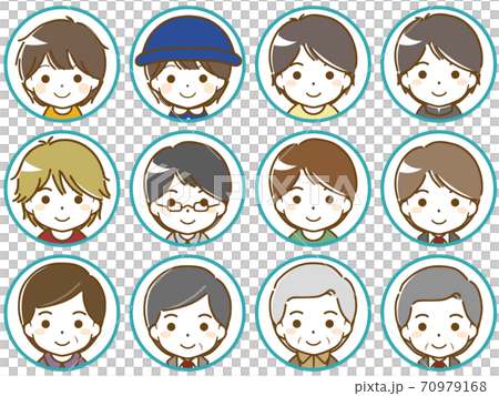 各個年齡段的男性面孔圖標 各個年齡段的男性面孔圖標 70979168