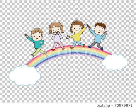 Children marching on the rainbow arch 70979971