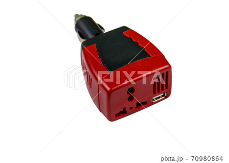Red car inverter DC to AC isolated on a white background 70980864