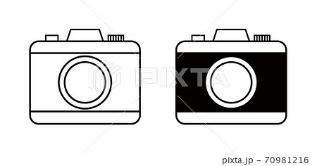カメラのシンプルなアイコンのセット 写真 イラスト シャッター 撮影 一眼レフ デジカメ マークのイラスト素材