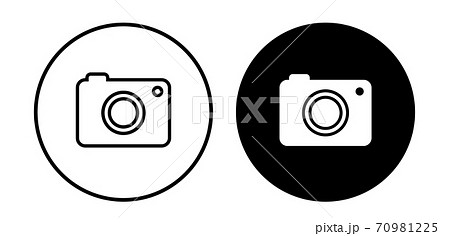 カメラのシンプルなアイコンのセット 写真 イラスト シャッター 撮影 一眼レフ デジカメ マークのイラスト素材