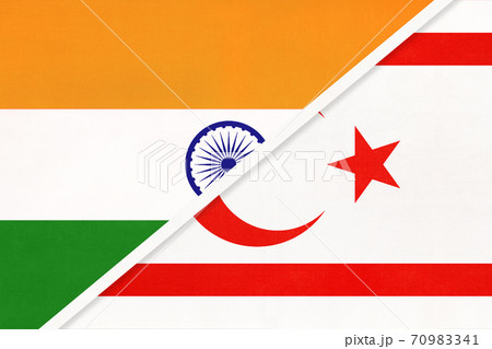 India and Northern Cyprus or TRNC, symbol of national flags from textile. India and Northern Cyprus or TRNC, symbol of national flags from textile. 70983341
