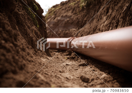 plastic pipes in the ground for wastewater and rainwater plastic pipes in the ground for wastewater and rainwater 70983650