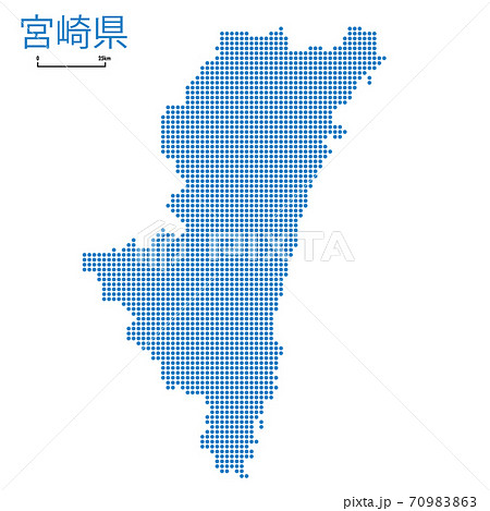 宮崎県の詳細地図九州地方 都道府県別ドット表現の地図のイラスト ベクターデータのイラスト素材