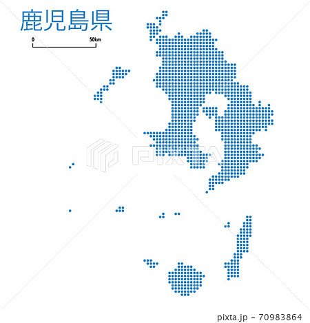 鹿児島県の詳細地図九州地方種子島屋久島 都道府県別ドット表現の地図のイラスト ベクターデータのイラスト素材