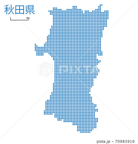 秋田県の詳細地図東北地方｜都道府県別ドット表現の地図のイラスト　ベクターデータ 70983919