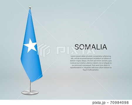 Somalia hanging flag on stand. Template forconference banner Somalia hanging flag on stand. Template forconference banner 70984098