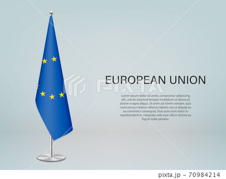 European Union hanging flag on stand. Template forconference ban European Union hanging flag on stand. Template forconference ban 70984214