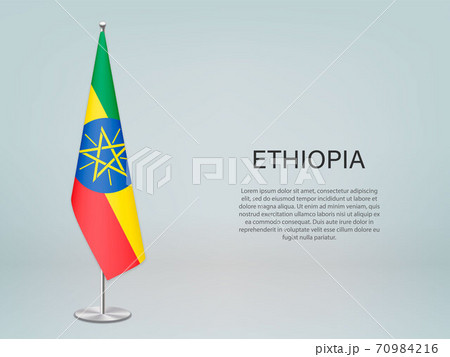 Ethiopia hanging flag on stand. Template forconference banner Ethiopia hanging flag on stand. Template forconference banner 70984216