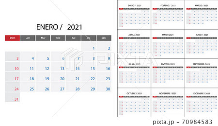 Simple Calendar 2021 on Spanish language week start on Sunday. T 70984583