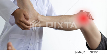 Physical therapists or physicians perform physical therapy for patients admitted to the hospital, Massage or muscle relaxation and physical therapy concept. 70984866