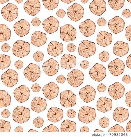 Watercolor natural wood seamless pattern. Hand drawn background with stumps, tree cuts, logs isolated on white background 70985048