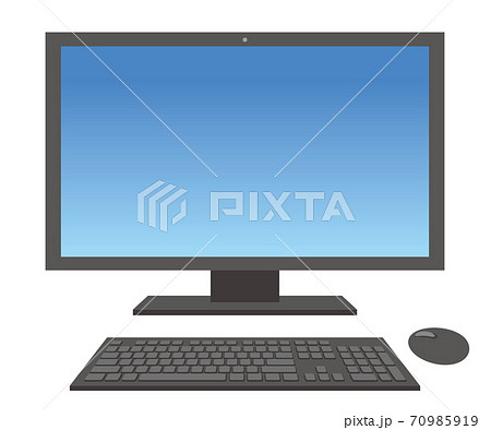 正面から見たデスクトップパソコンのシンプルなイラスト 白背景のイラスト素材