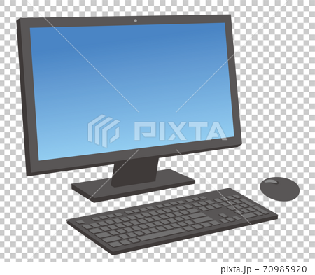 斜めから見たデスクトップパソコンのシンプルなイラスト 白背景のイラスト素材