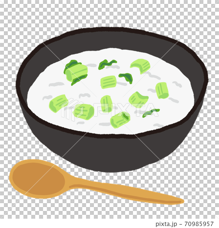 Nanakusa-gayu and a wooden spoon in a black bowl 70985957
