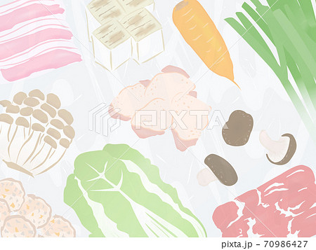 お鍋料理の具材の背景イラスト白色 70986427