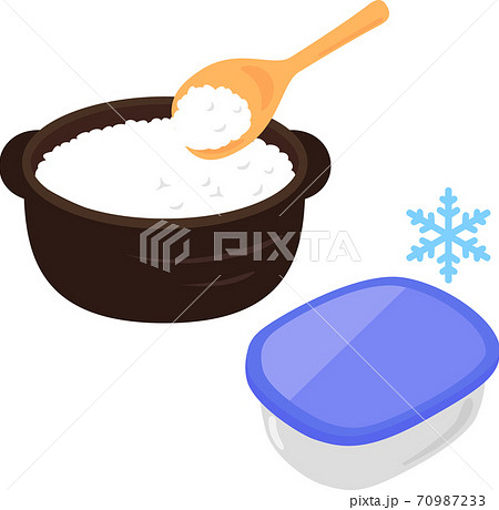 土鍋で炊いたご飯と冷凍保存用の容器 70987233