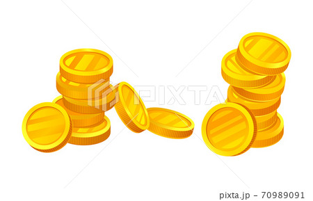 Piles of Shiny Gold Coins Isolated on White Background Vector Set Piles of Shiny Gold Coins Isolated on White Background Vector Set 70989091