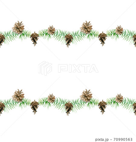 Christmas pattern in a line watercolor minimalism branches and cones 70990563