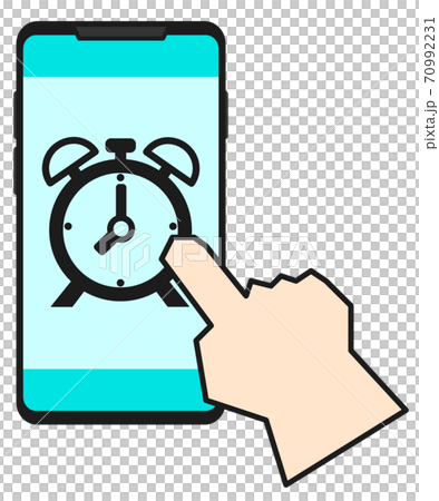 スマホでタイマー設定をするイラストのイラスト素材