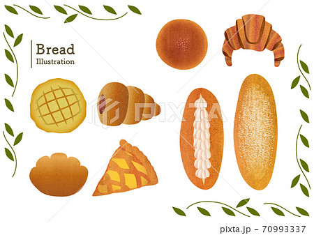 いろんな種類の菓子パンの素材イラストのイラスト素材