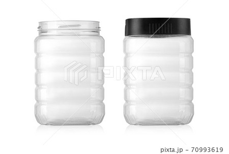 Empty plastic jar isolated 70993619
