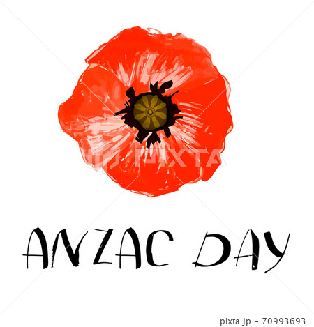 Remembrance Day greeting card. Beautiful red poppy flower on black  background with lettering Stock Photo