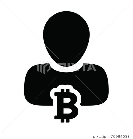 Bitcoin icon vector cryptocurrency symbol with male person profile avatar for digital currency in a glyph pictogram illustration 70994053