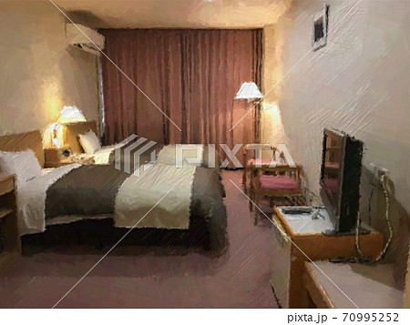 ホテルのツインルームのイラスト素材