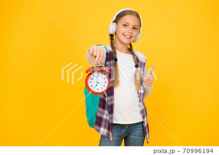 Beginning of lessons. Time go school. School time. Happy girl 70996194