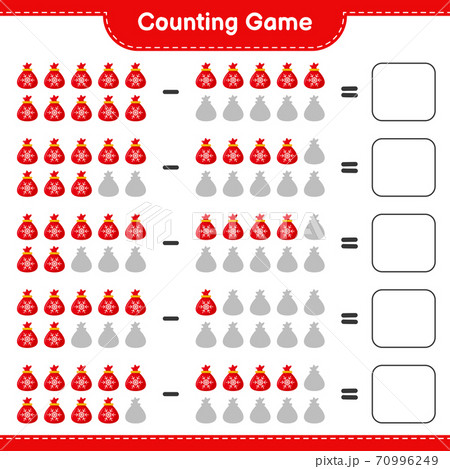 Counting game, count the number of Santa Claus Bag and write the result. Educational children game, printable worksheet, vector illustration 70996249