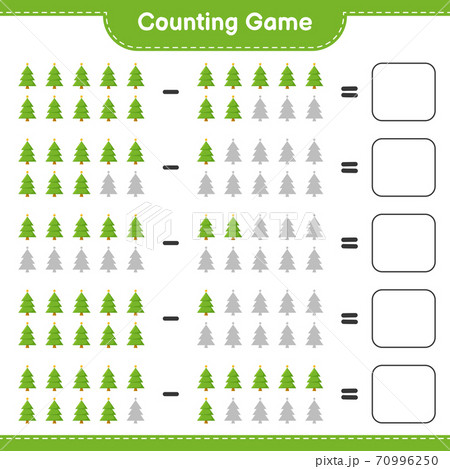Counting game, count the number of Christmas Tree and write the result. Educational children game, printable worksheet, vector illustration 70996250