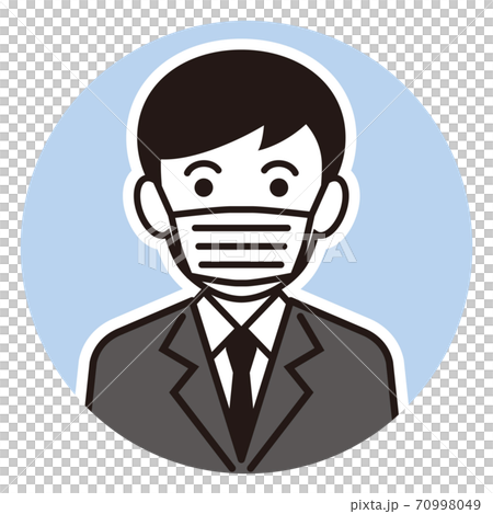 コロナウイルス感染対策/マスクをした男性2色円形アイコン/白背景 コロナウイルス感染対策/マスクをした男性2色円形アイコン/白背景 70998049