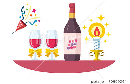 ワイングラスとボトルのお祝いセットのイラスト素材のイラスト素材